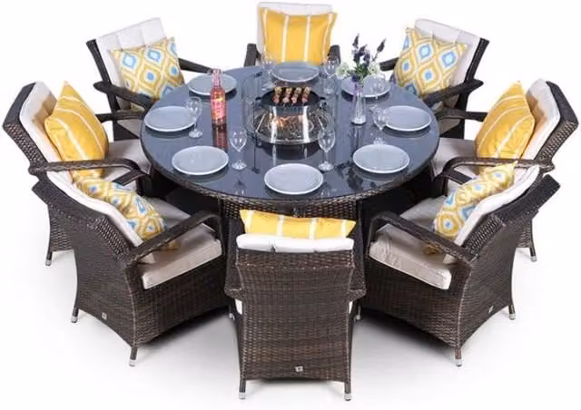 Thats Furniture Arizona 8 Seater Round Rattan Dining Set with Fire Pit in Brown – 1