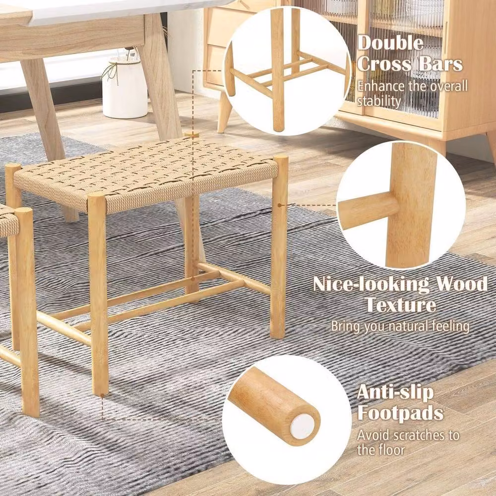 EONLION Set of 2 Rustic Brown Rubberwood Kitchen and Dining Bar Stools, Height: 100 cm – 2