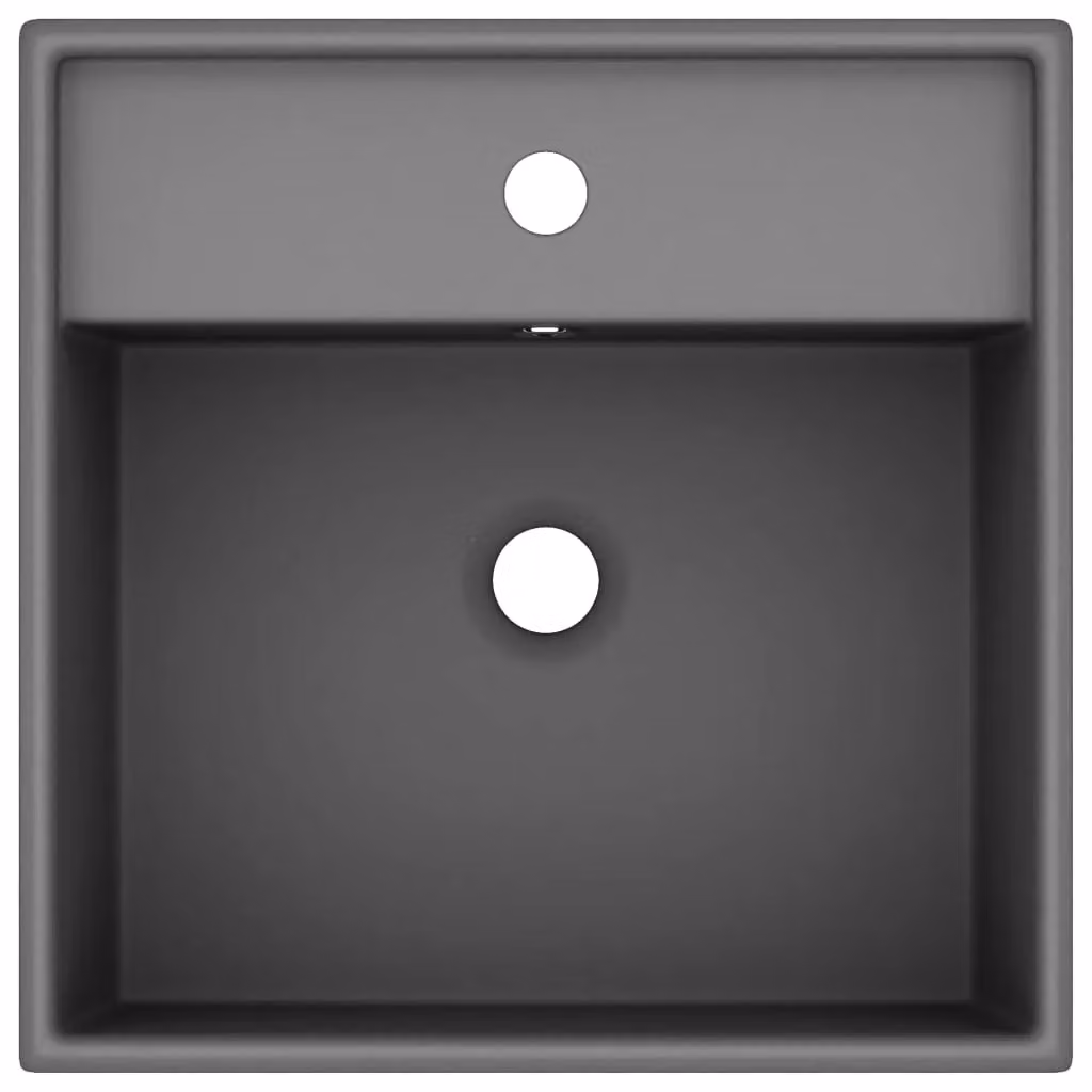 Berkfield Home Luxury Square Ceramic Countertop Basin with Overflow in Matt Dark Grey, W: 41 cm, D: 41 cm – 3