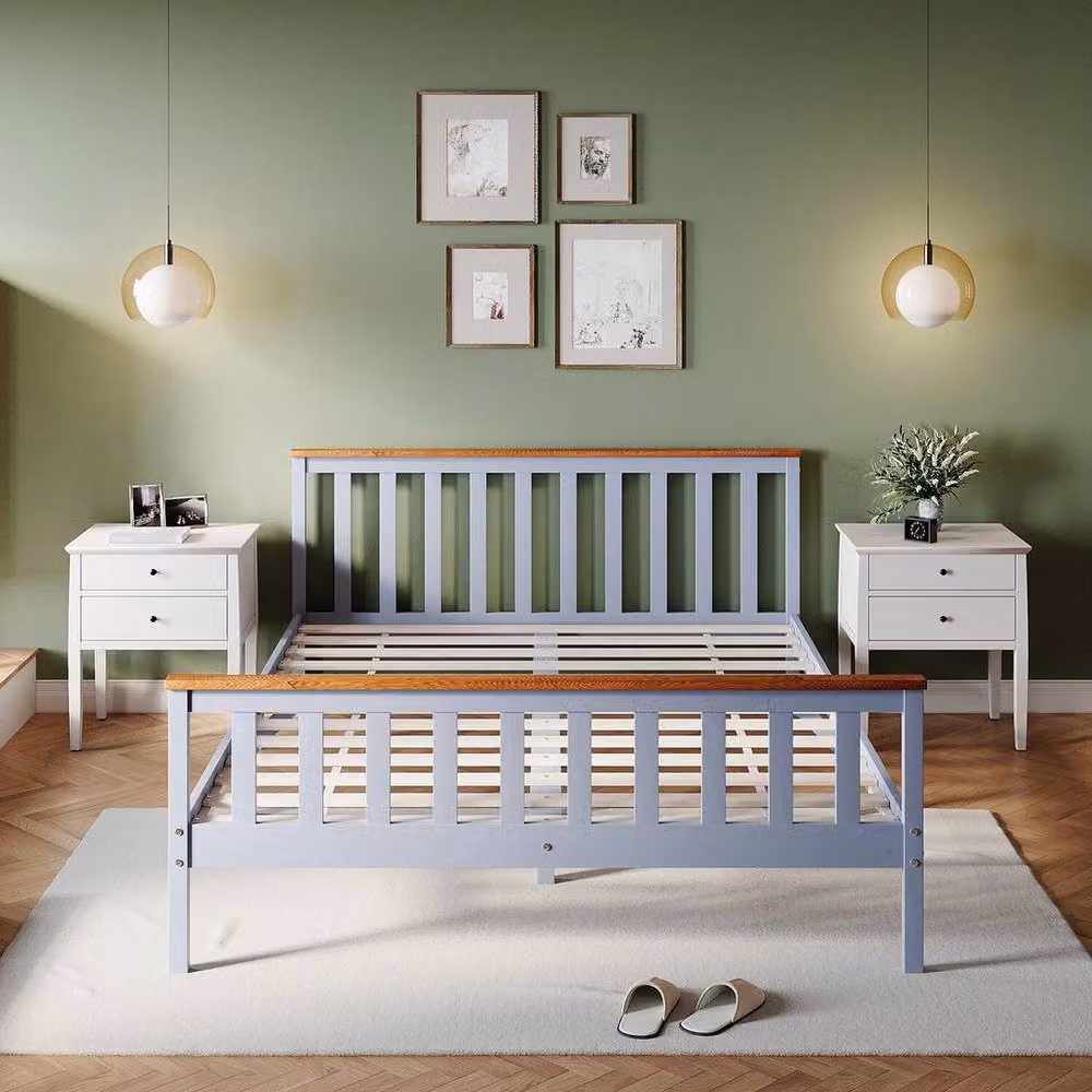 FORGEVIO Modern Solid Wood King Size Bed Frame in Grey, W/D/H: 180 x 200 cm – 3
