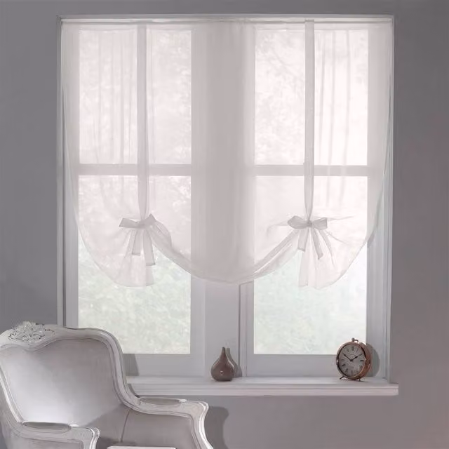 Luxury Living Sheer Voile Tie Up Curtain Blinds in Beige or White, Width: 228 cm, Drop: 137 cm – 1