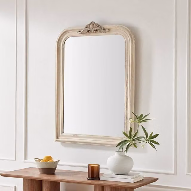 FurnitureboxUK Francis Whitewash Wood Large Arch Overmantle Mirror in White, W/H: 110 x 74 cm