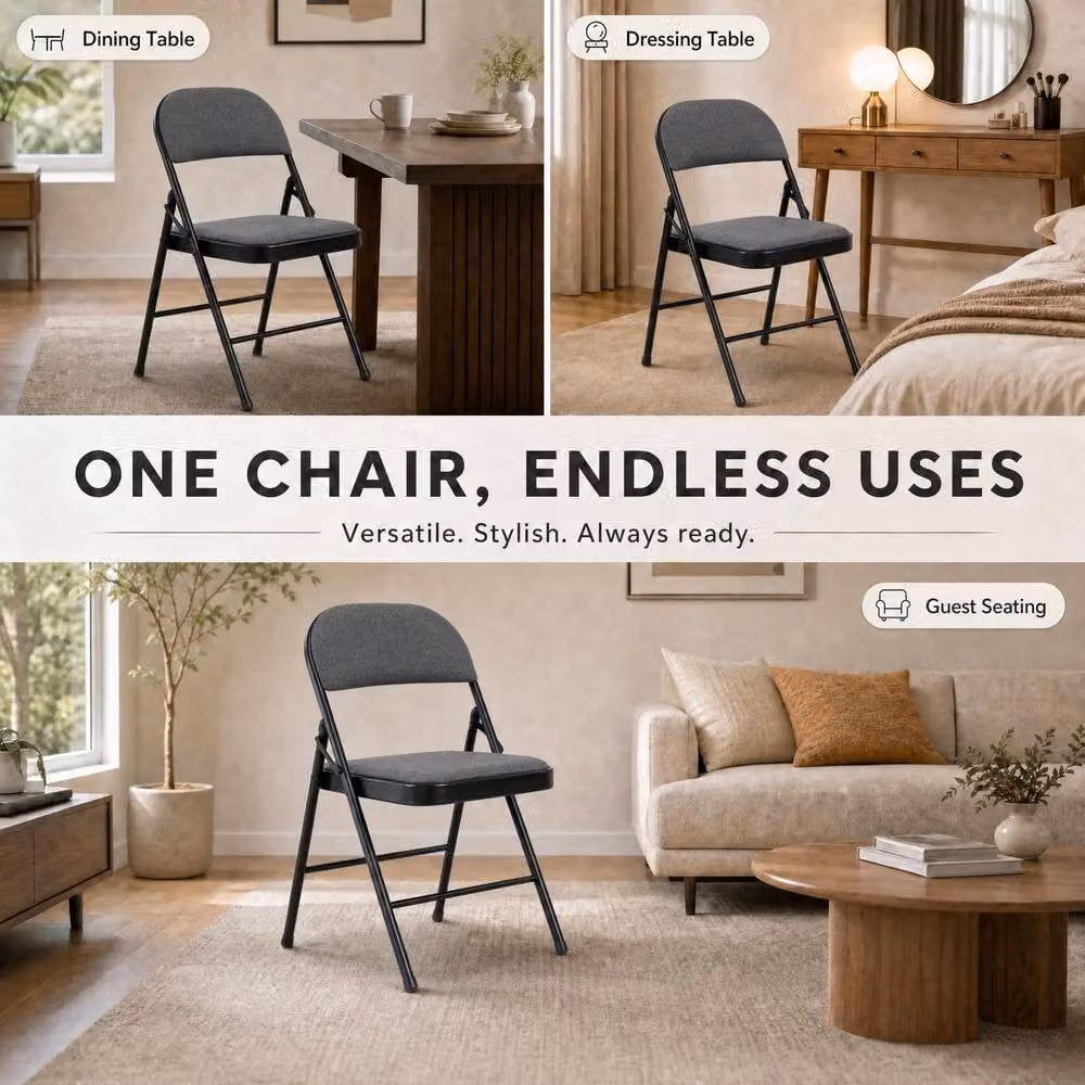 Bravich LTD Padded Fabric Folding Dining Chairs in Grey, 4 Pack – 3