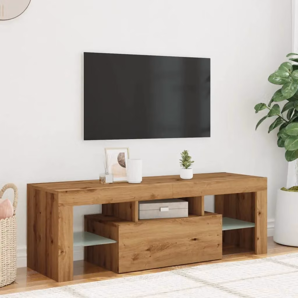 Berkfield Home Artisan Oak TV Cabinet with LED Lights in Brown, W/D/H: 120 x 40 x 36.5 cm – 4