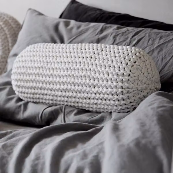 Zuri House White Cylindrical Cotton Cushion, W: 40 cm, D: 15 cm, H: 15 cm – 2
