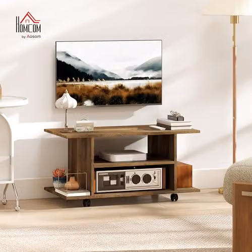 HOMCOM Modern TV Cabinet Stand with Storage Shelves in Walnut Brown, W: 80 cm, H: 40 cm, D: 40 cm – 2