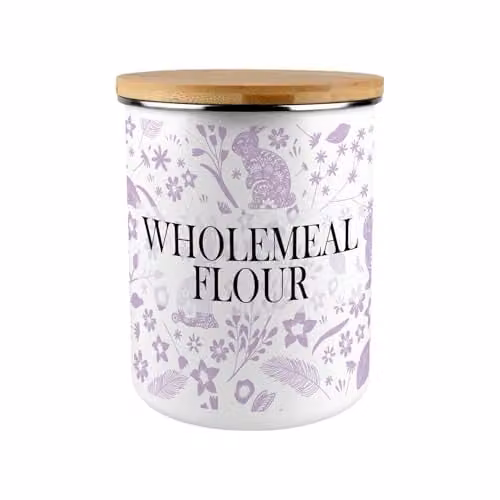 Purely Home Lilac Rabbits Extra-Large Wholemeal Flour Canister, 2.7 l Purple Enamel Kitchen Storage Tin