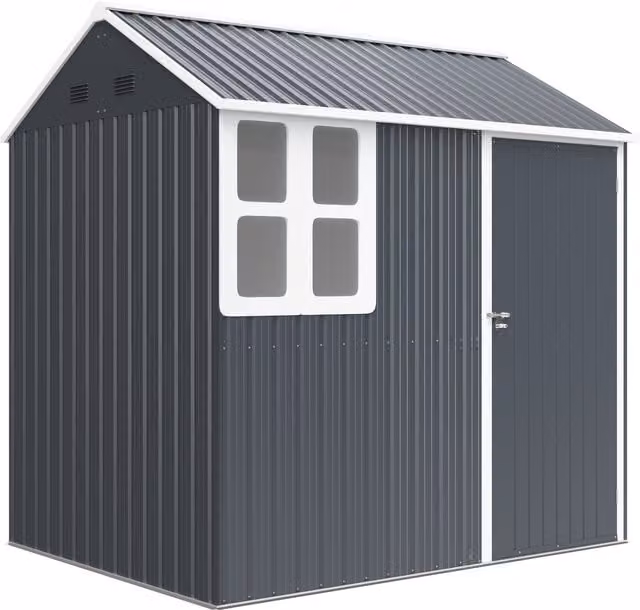 Outsunny Galvanised Steel Garden Shed with Latch and Window in Dark Grey – 1