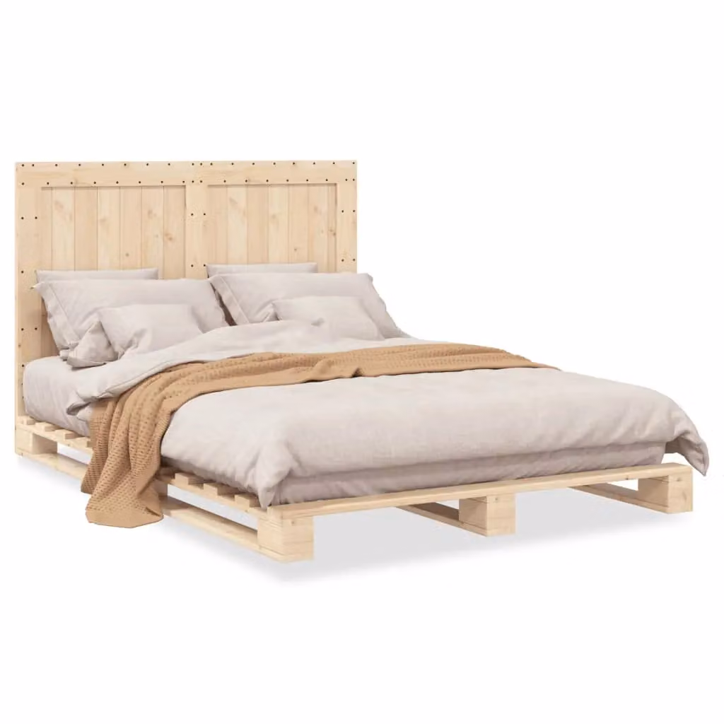 Berkfield Home Solid Wood Bed Frame with Headboard in Brown, W: 140 cm, L: 200 cm – 2
