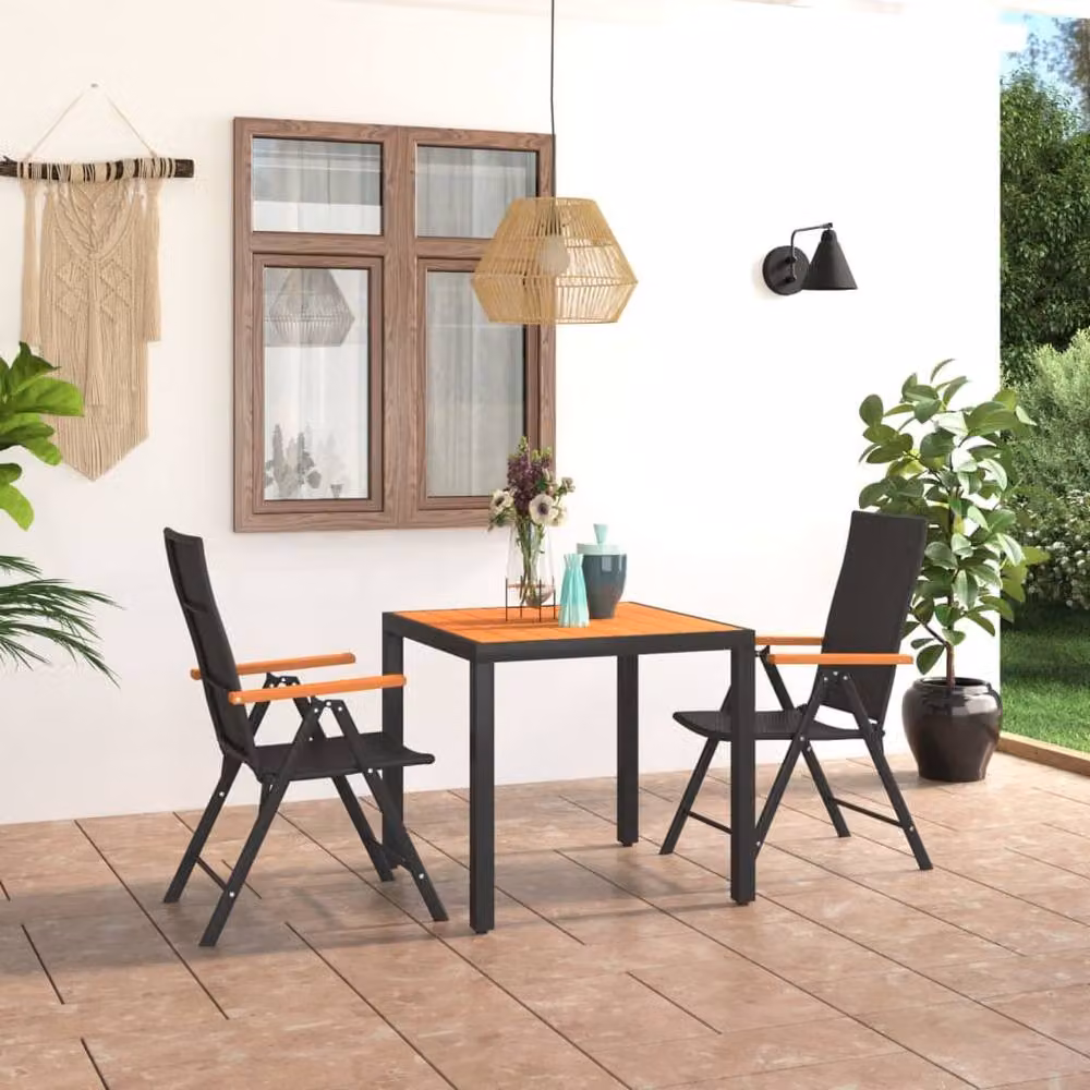 Berkfield Home 3 Piece Modern Garden Dining Set in Black and Brown with Rattan and Aluminium – 2