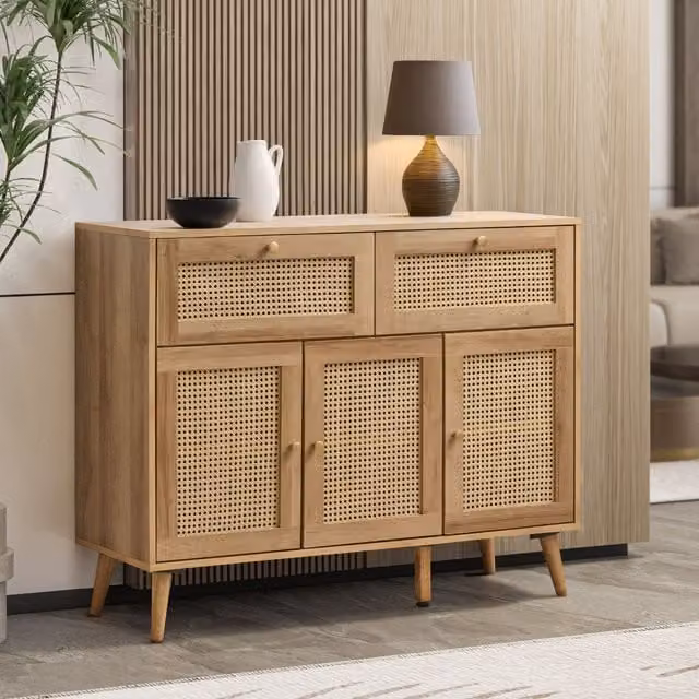 Swish Furniture Manila Rattan 3 Door 2 Drawer Sideboard in Brown Rustic Oak