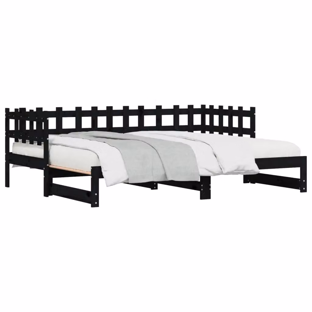 Berkfield Home Black Rustic Solid Wood Pine Pull-out Day Bed, W/D/H: 180 x 190 x 90 cm – 2