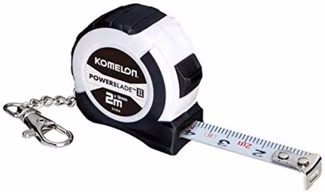 Komelon Pocket Key Ring Tape Measure, 2m, Black and White
