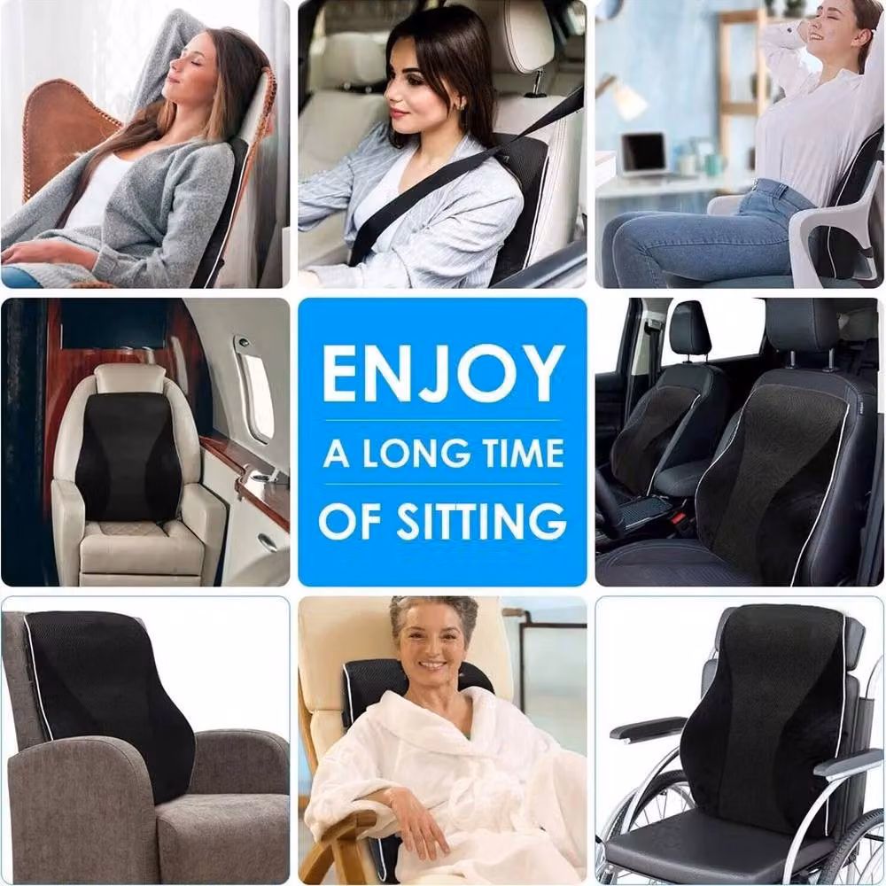 FLAVORA Black Memory Foam Back Support Pillow for Office Chairs and Car Seats, W/H: 100 x 190 cm – 3