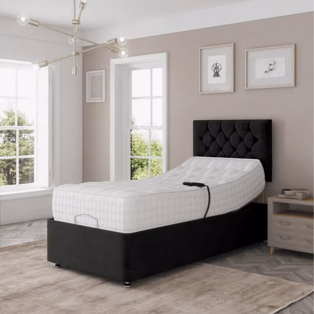 Zaye Living Madison Electric Adjustable Bed Set with Fabric Pocket Sprung Mattress, Black, W/D/H: 120 x 200 cm