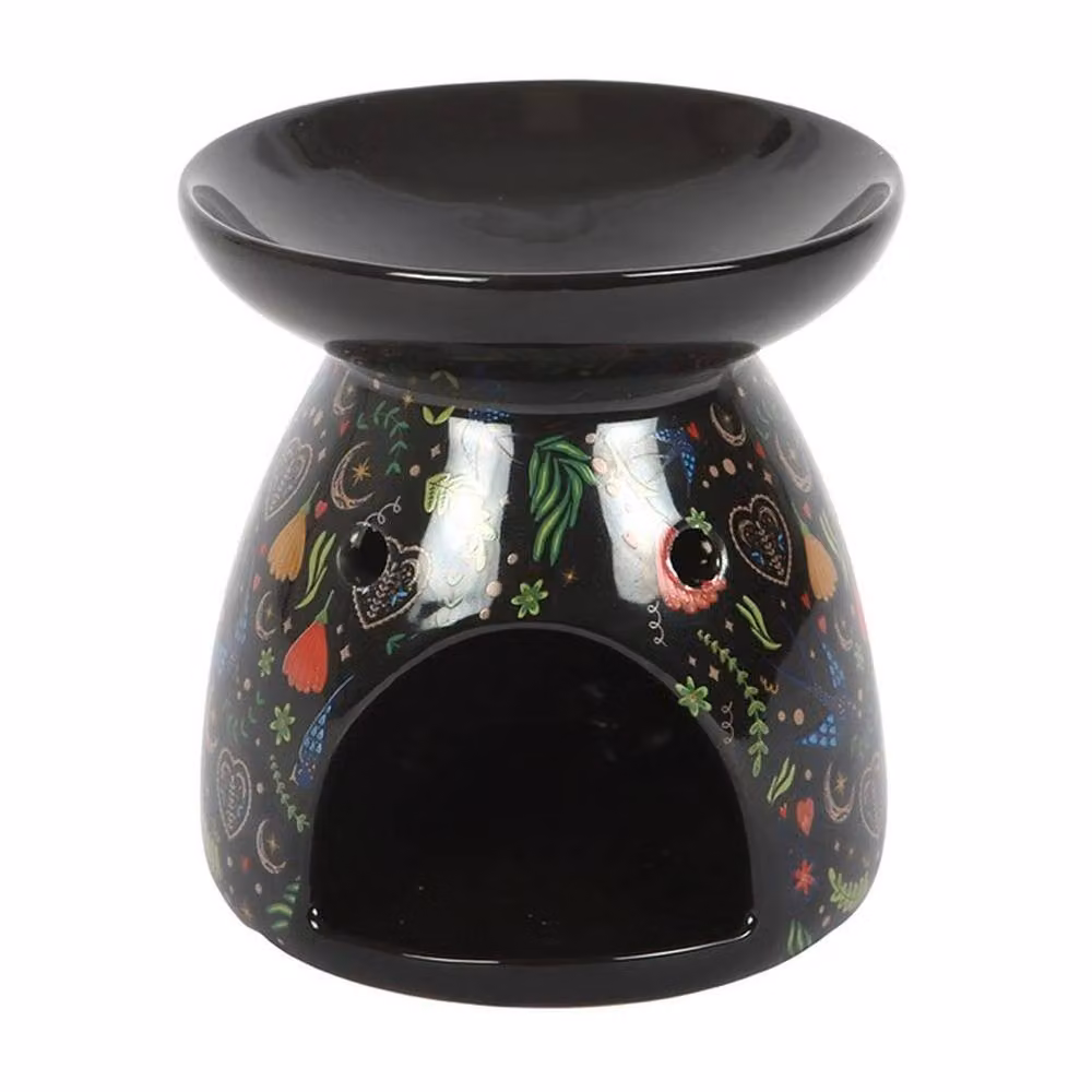 Uniqueful Midnight Bloom Floral Ceramic Oil Burner in Black – 3