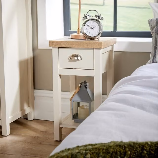 Home Source Avon 1 Drawer Bedside Table Bedroom Storage Unit in Off White