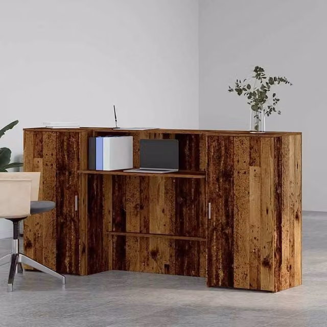 Berkfield Home Old Wood Reception Desk in Brown, W: 200 cm, D: 50 cm, H: 103.5 cm