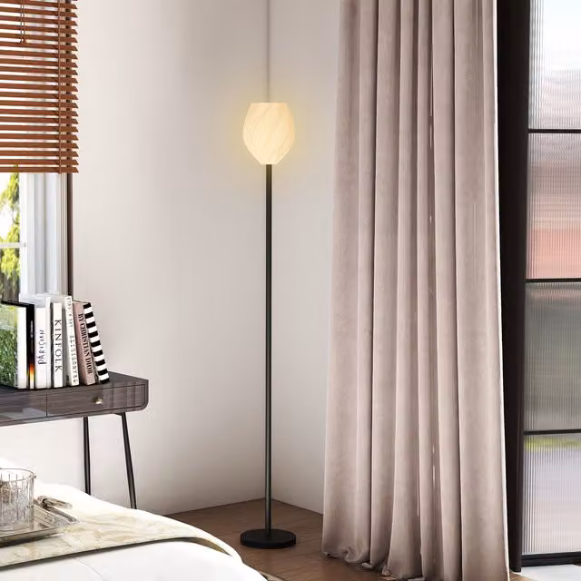 HOMCOM Modern 3D Printed Floor Lamp with White Fabric Rose Lampshade