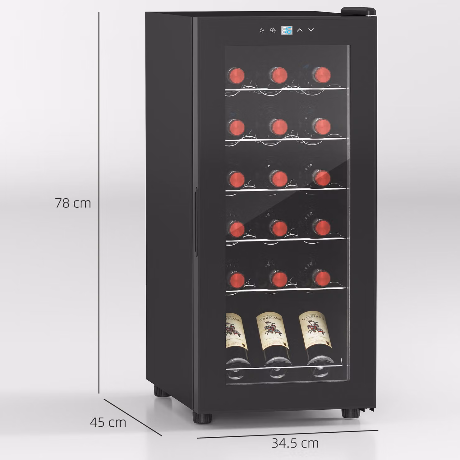 HOMCOM Freestanding Undercounter Wine Cooler Fridge with Digital Touch Screen, LED Interior Light and Glass Door, Black – 3