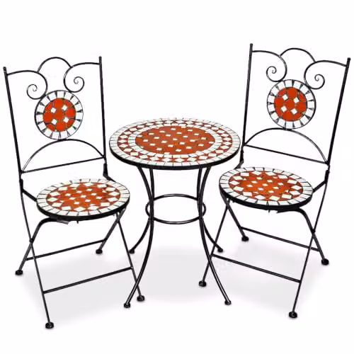 tectake Mosaic Garden Bistro Set in Brown and Multicolour with Metal and Stone Geometric Design