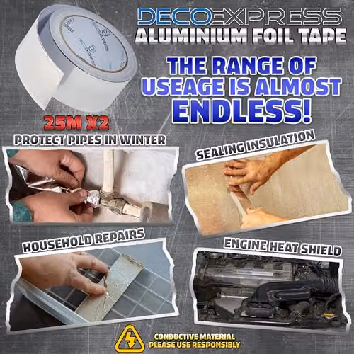 kreativekraft Silver Aluminium Foil Insulation Tape, 2 Pack, W: 4.5 cm, L: 25 m – 2