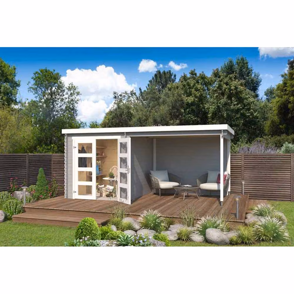 Lasita Maja Ltd Long Beach Log Cabin Garden Room and Home Office in Beige, W: 254.9 cm, D: 492.2 cm, H: 216.6 cm – 3