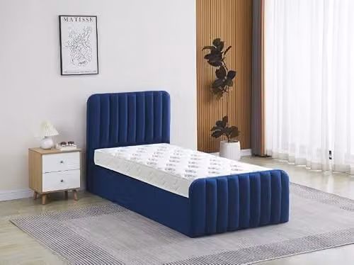 Kosy Koala Blue Velvet Ottoman Gas Lift Storage Bed with Mattress, 3ft Single, 90 x 200 cm