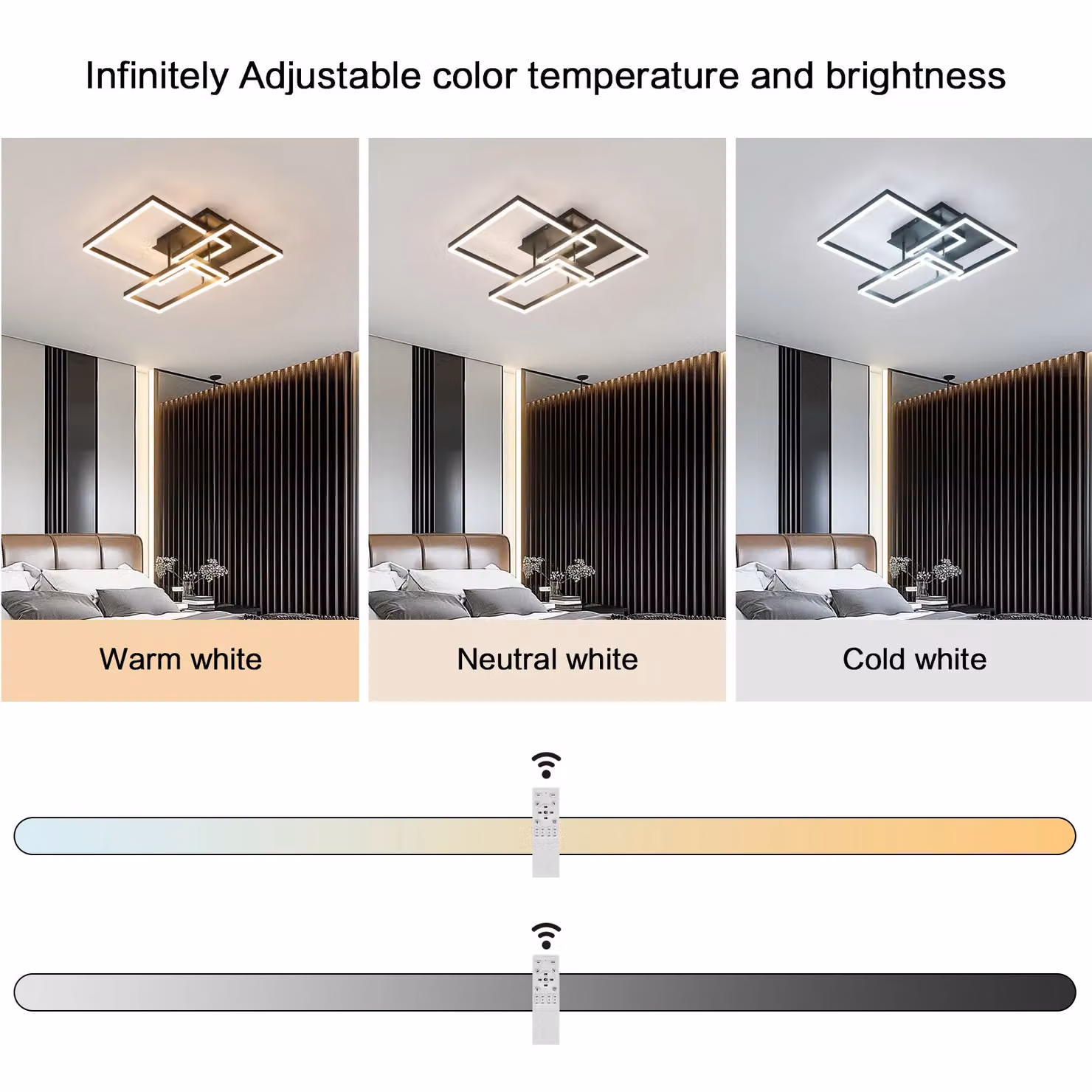 Pheashine Black 3-Square LED Ceiling Light, 48W Dimmable with Remote Control – 3