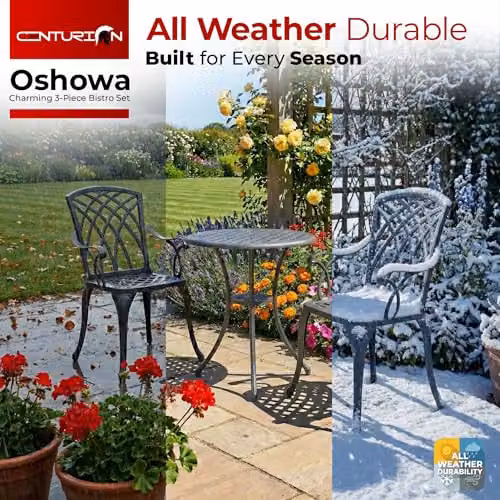 Centurion Supports OSHOWA Cast Aluminium Bistro Set with Round Table and 2 Chairs in Grey – 6