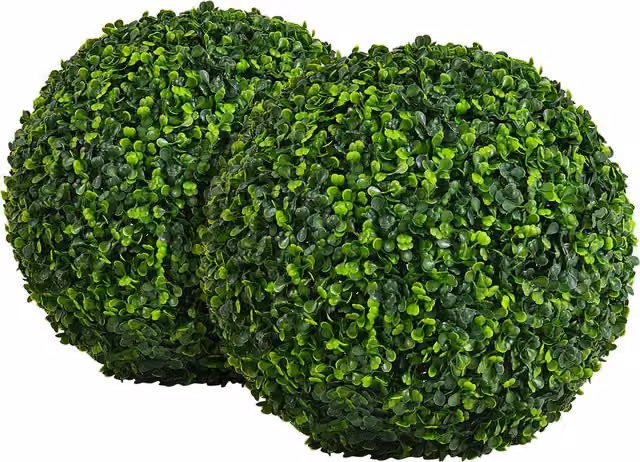Set of 2 Green Round Artificial Plant Topiary Balls by COSTWAY