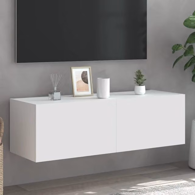 Berkfield Home Modern White Wall Mounted TV Cabinet with Integrated LED Lighting W/D/H: 100 x 35 x 31 cm – 1
