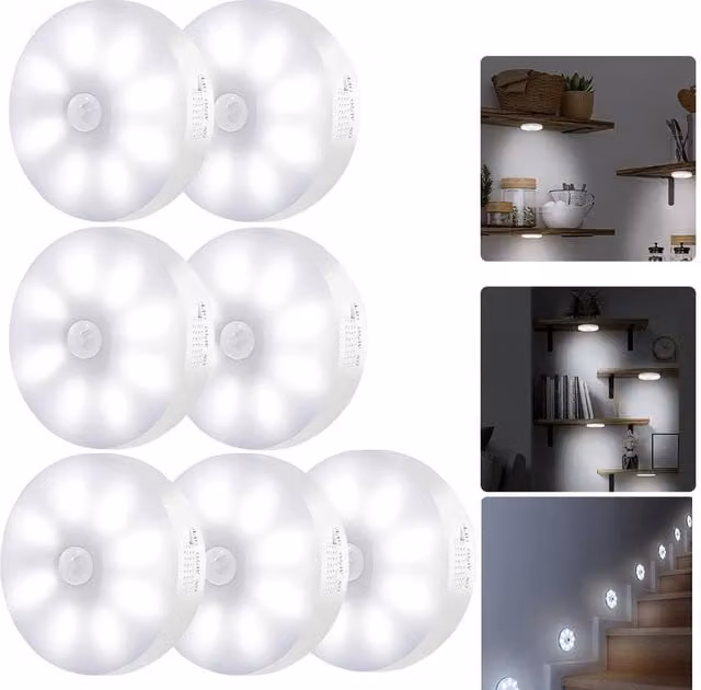 SPETLEK White LED Motion Sensor PIR Night Light with USB Rechargeable Battery for Cabinets, Stairs and Walls