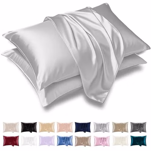 Grace Grey Satin Silk Pillowcases, 4 Pack, Hypoallergenic with Envelope Closure
