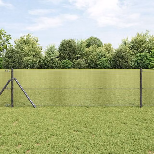 Berkfield Home Grey Steel Welded Wire Fence with 13 Posts, W: 0.5 m, L: 100 m
