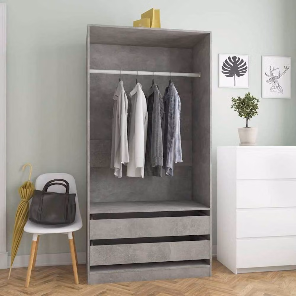 Berkfield Home Modern Grey Wardrobe with Integrated Drawers and Hanging Rod, W/D/H: 100 x 50 x 200 cm – 2