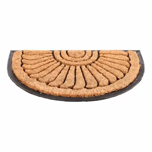 Sentry Chumley Semicircular Coir Scrape Mat in White and Brown, W: 75 cm, D: 45 cm