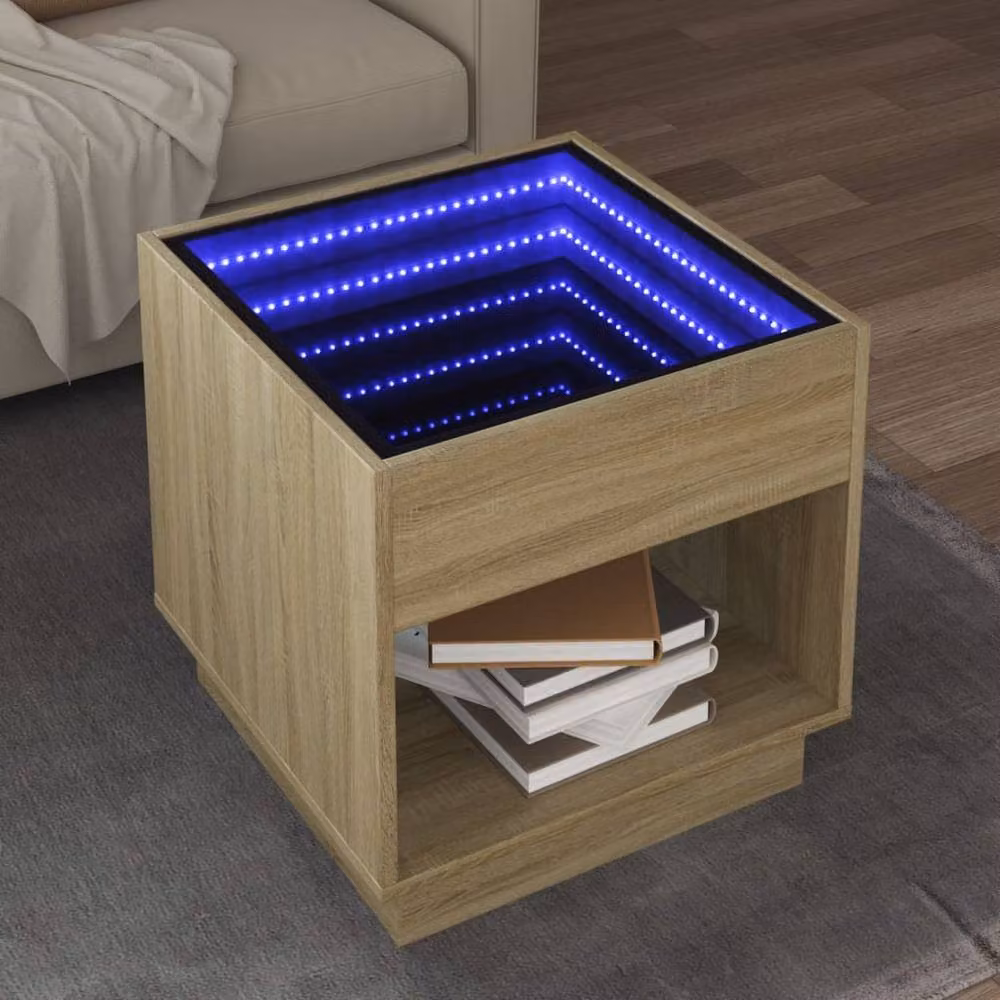 Berkfield Home Infinity LED Coffee Table in Light Oak, W/D/H: 50 x 50 x 50 cm – 2