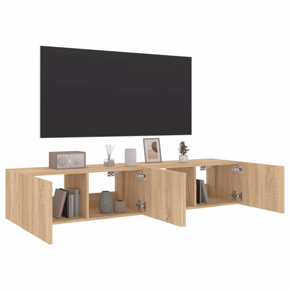 Berkfield Home Set of 2 Wall Mounted TV Cabinets with Integrated LED Lights in Sonoma Light Oak, W/D/H: 80 x 35 x 31 cm – 4
