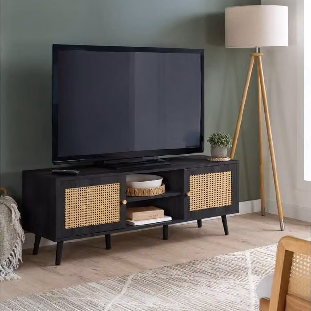 Birlea Modern Oak Living Room Unit with Black Rattan and Geometric Matt Finish