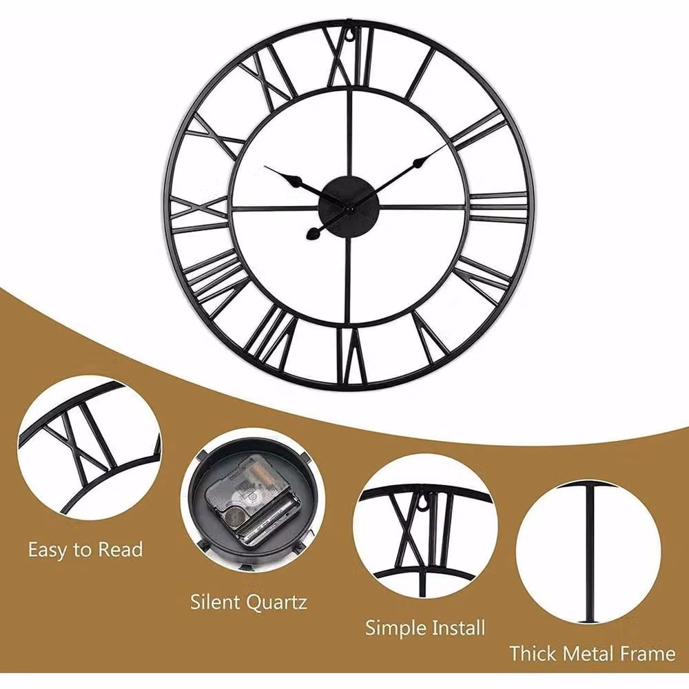 NESTLUNE Large Outdoor Garden Wall Clock with Roman Numerals in Black, W: 60 cm, H: 60 cm – 3