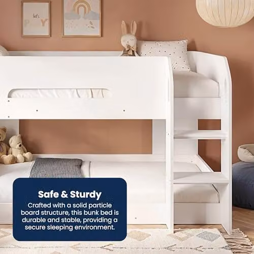 Flair Furnishings Double Low Bunk Bed for Children in White Engineered Wood – 5