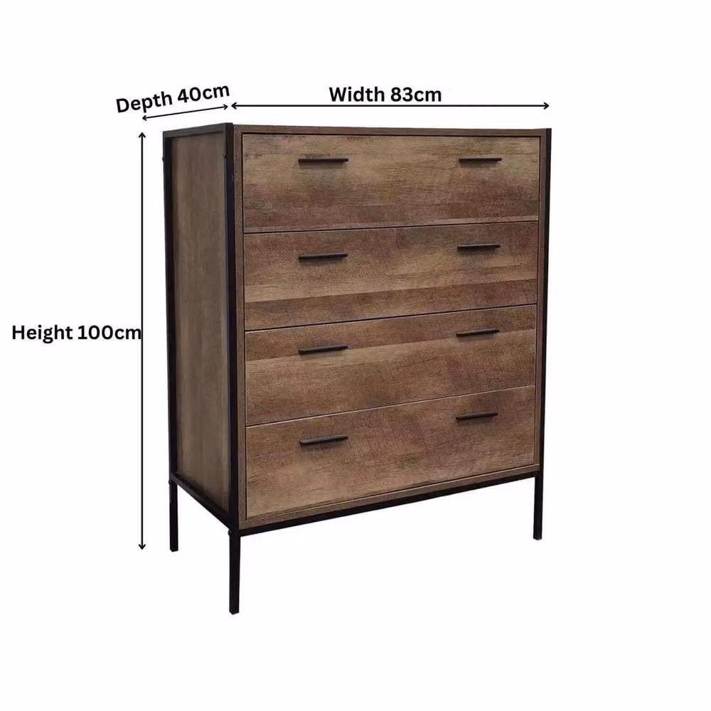 Havendro Loft Chest with 4 Drawers in Brown and Black Reclaimed Wood Effect with Metal Bar Handles – 2