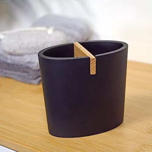 Showerdrape Sonata White and Black Resin and Bamboo Bathroom Accessory Set with Toothbrush Holder and Soap Dish – 3