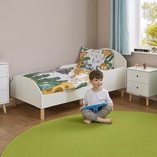 Liberty House Toys White Solid Wood Toddler Bed, H68 x W74 x D144 cm