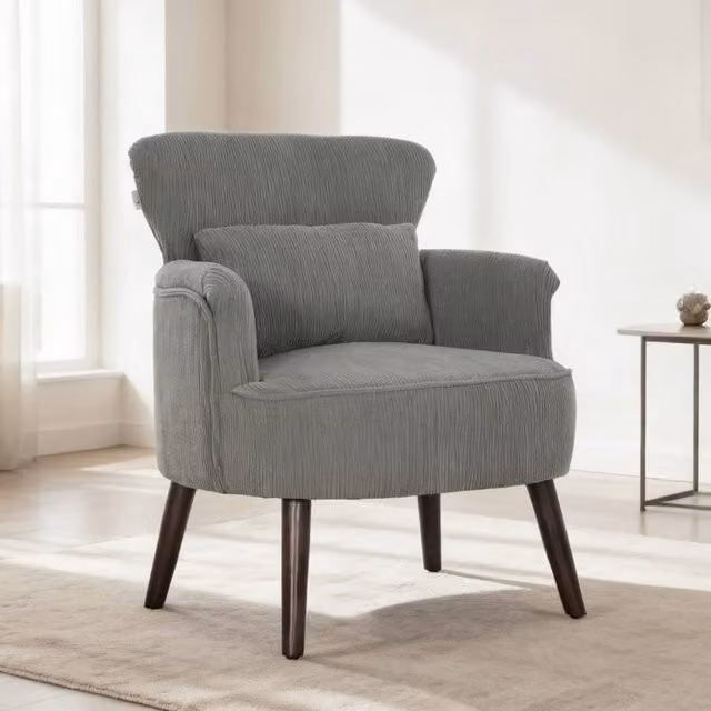ERGOVEXA Retro Corduroy Tub Accent Chair with Armrests, Light Grey, W/D/H: 78.0 x 69.0 x 69.5 cm – 1