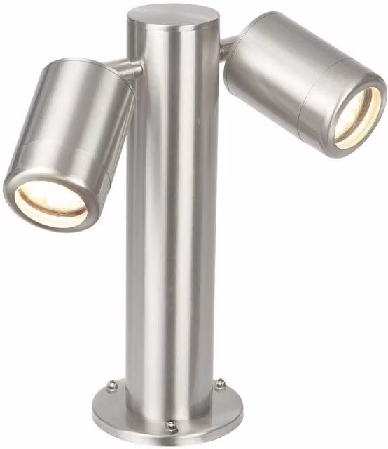 Loops IP65 Twin Outdoor Bollard Lamp Post in Silver Stainless Steel with Adjustable GU10 LED Up and Down Lighting