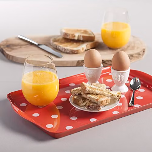 Zeal Melamine Dotted Rectangular Serving Tray with Handles, Red, W: 39 cm, D: 24 cm – 2