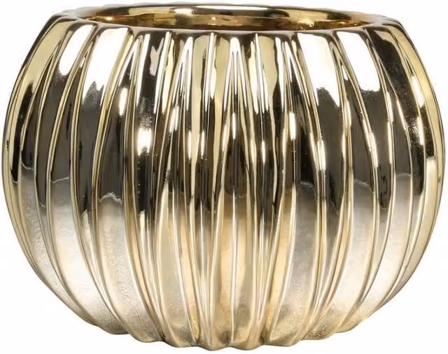 KDMD Gold Electroplated Ribbed Orchid Pot, Diameter: 18.3 cm – 1