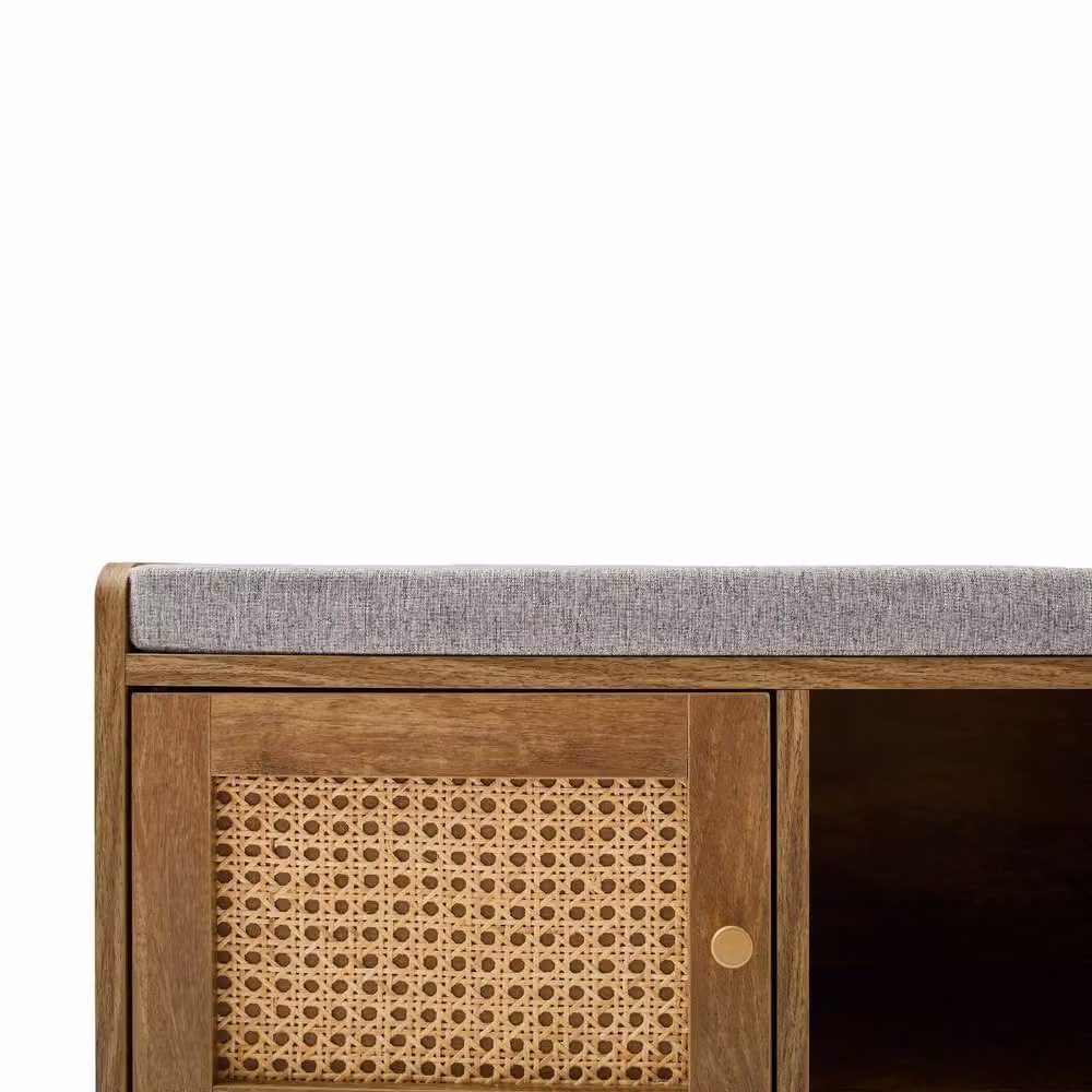 CALICOSY PALMO Shoe Bench with Rattan Front and 1 Door in Brown and Gold, Width: 100 cm – 5